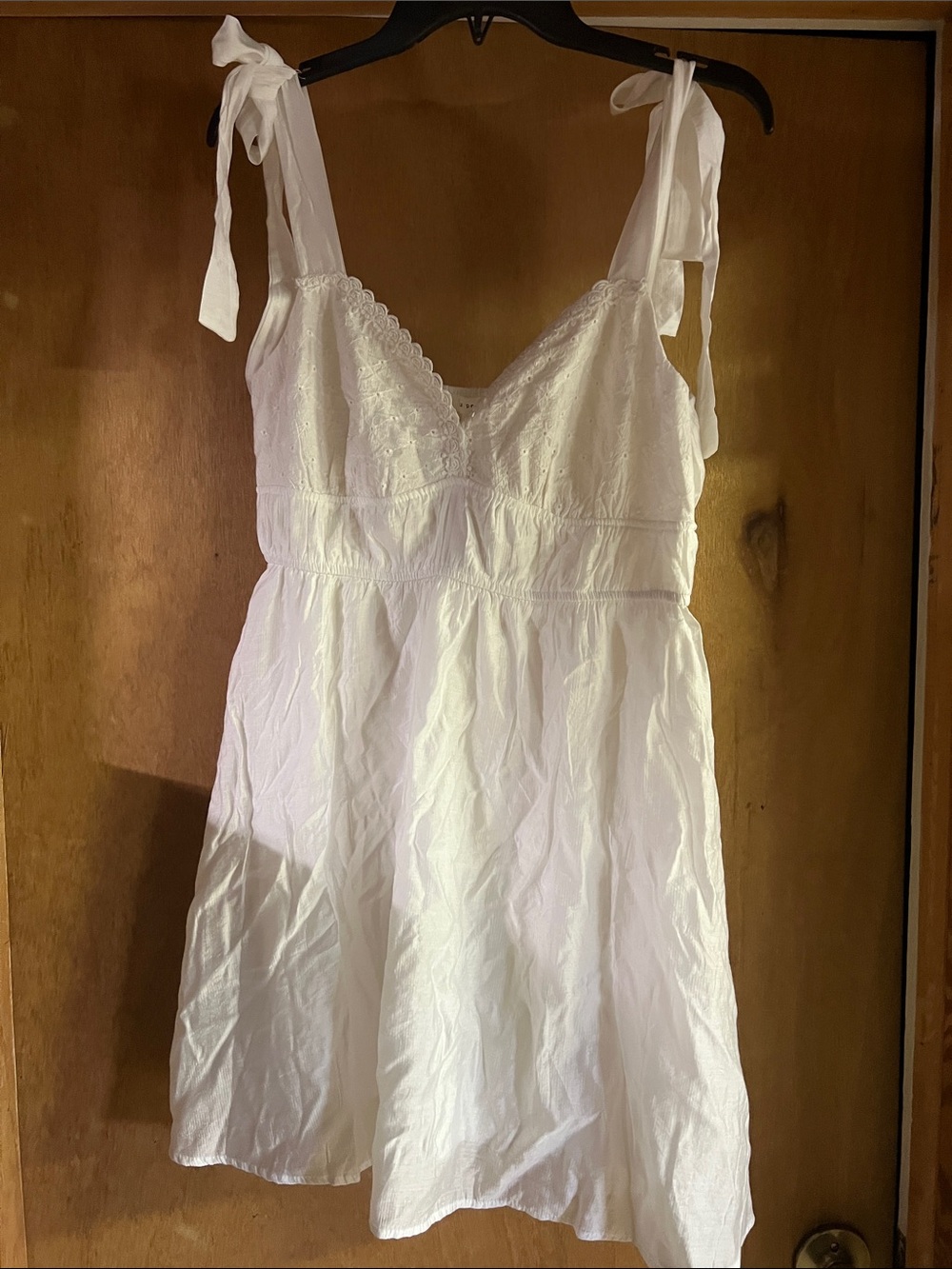 Blu Pepper White Tie-Shoulder Eyelet Mini Dress